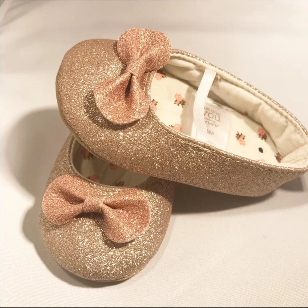 Carter's Gold Dress Shoes with Glittery Bow
